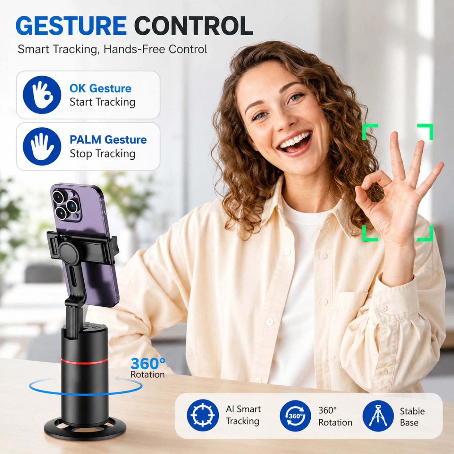 AI Face Tracking Tripod Gimbal – Hands-Free Phone Holder for Reels, TikTok & Vlogging